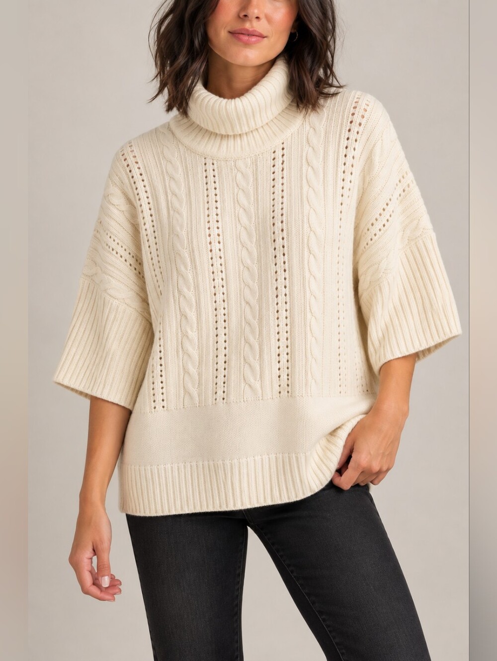 Les Évadés Ivory Cable Knit Turtleneck Sweater – Size Medium